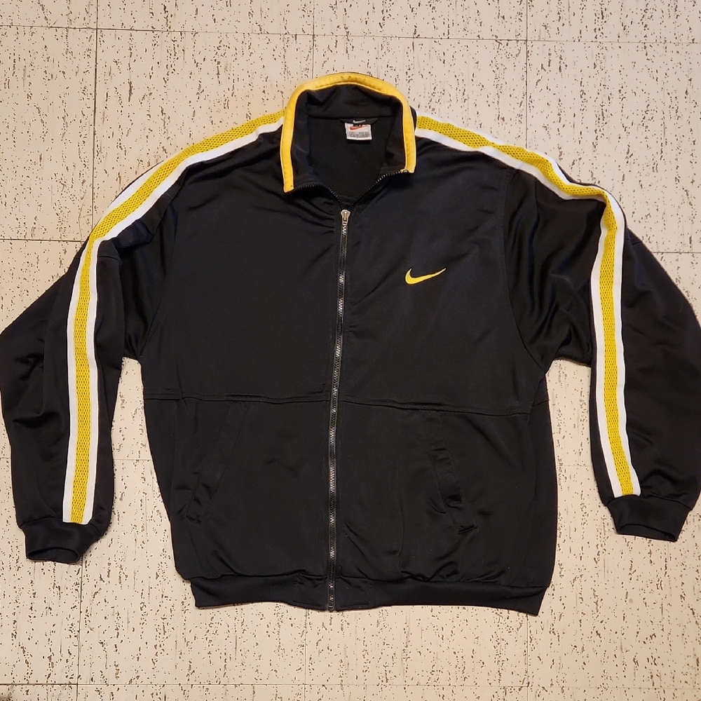 Nike Center Swoosh Full Zip Stripe Track Sweater Vintage 90s RARE Black & Yellow